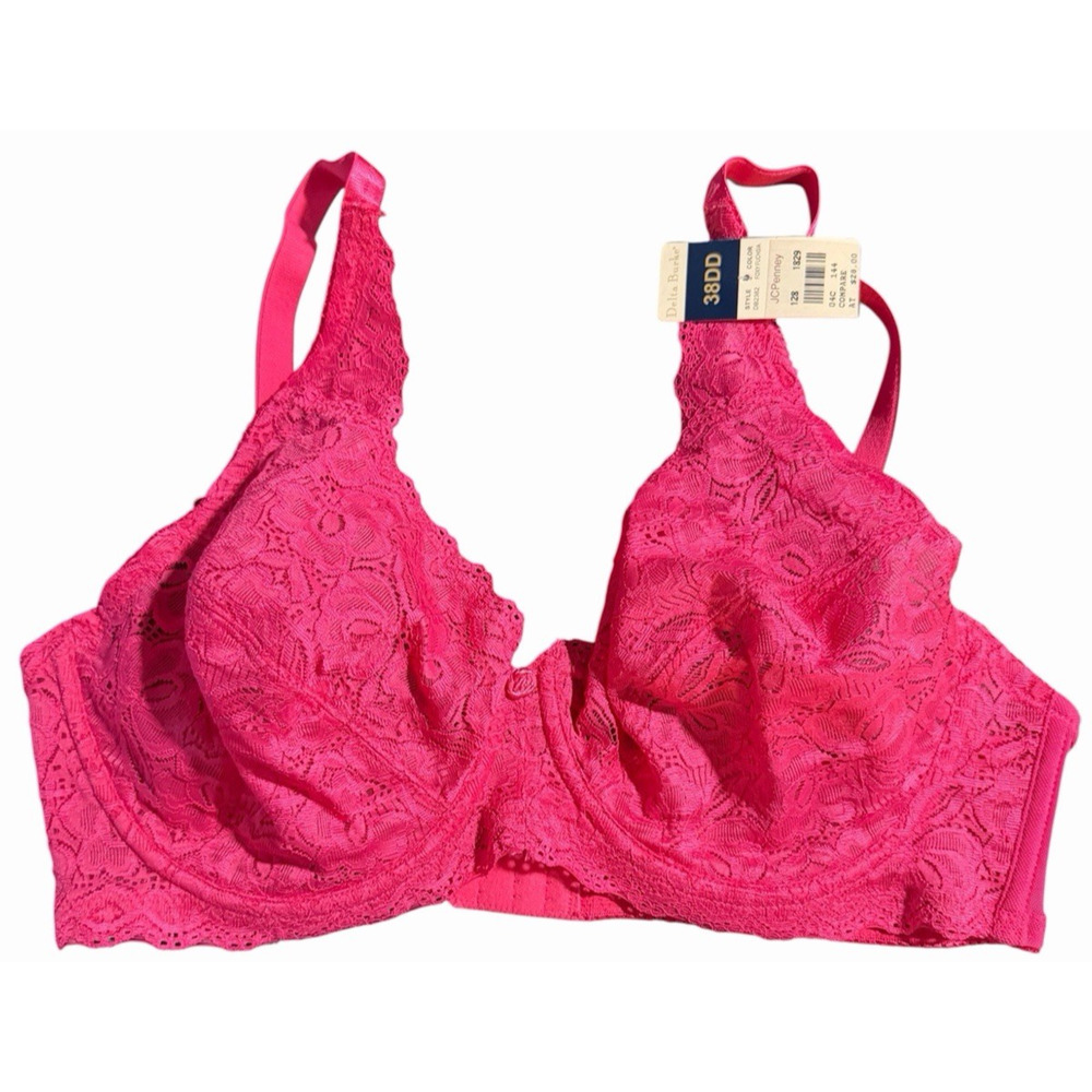 Delta Burke Bra 38DD Foxy Fuchsia Pink Lace Mesh Underwire Full Coverage NWT